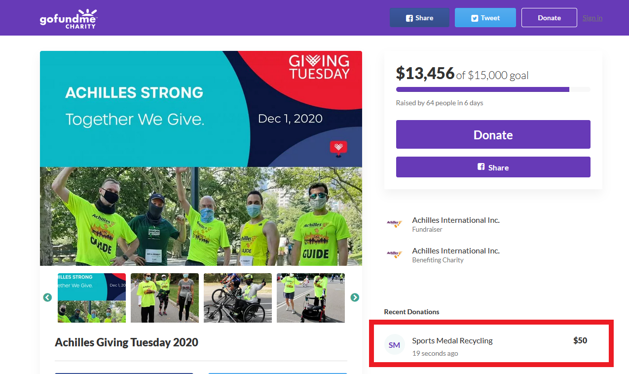 Charitable Donations Made Sports Medal Recycling